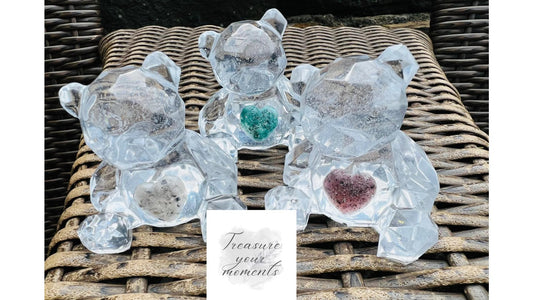 Cremation ashes 3d Bear with love heart centre , 6cm by 6cm